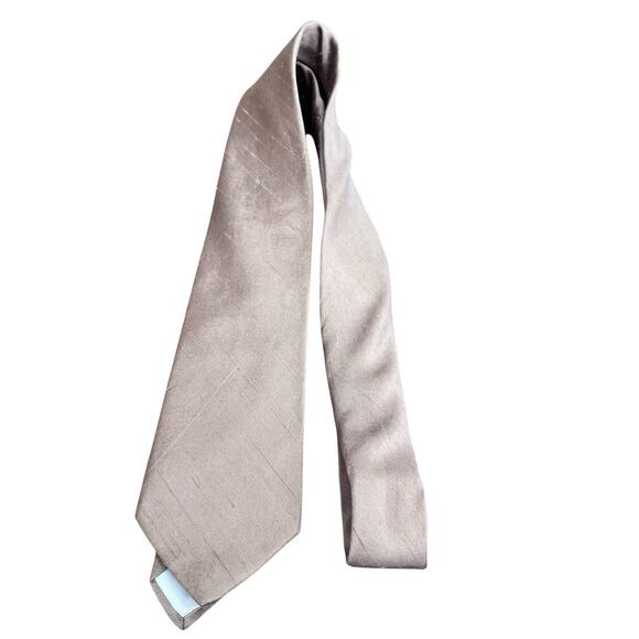 Vintage Hanover Mens Tan Dupioni Silk Tie Classic Solid Dapper Made In USA - Picture 4 of 7